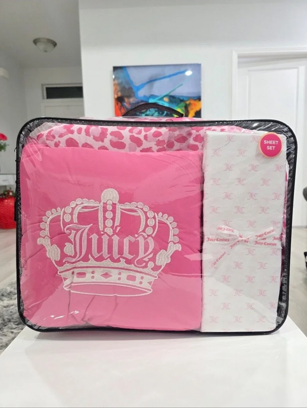 Juicy Couture KING 8 piece Pink Leopard Comforter and Sheets set